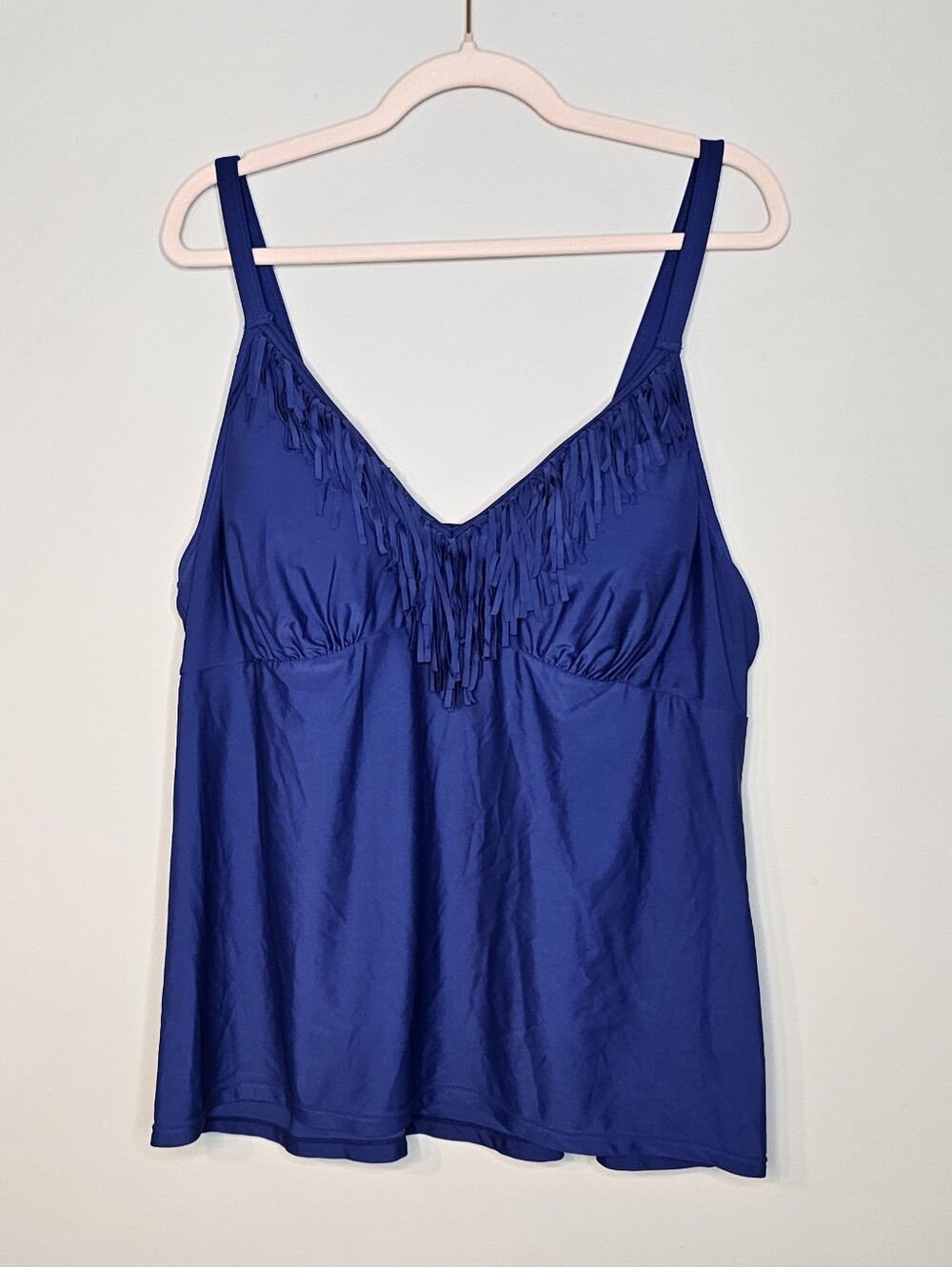 Swim By Cacique Tankini Top Fringe Blue Size 22 Soft Cup TOP ONLY